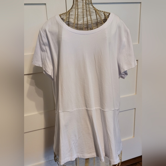 IsaacMizrahiLive! Short Sleeve Peplum Tee-White - Picture 1 of 6